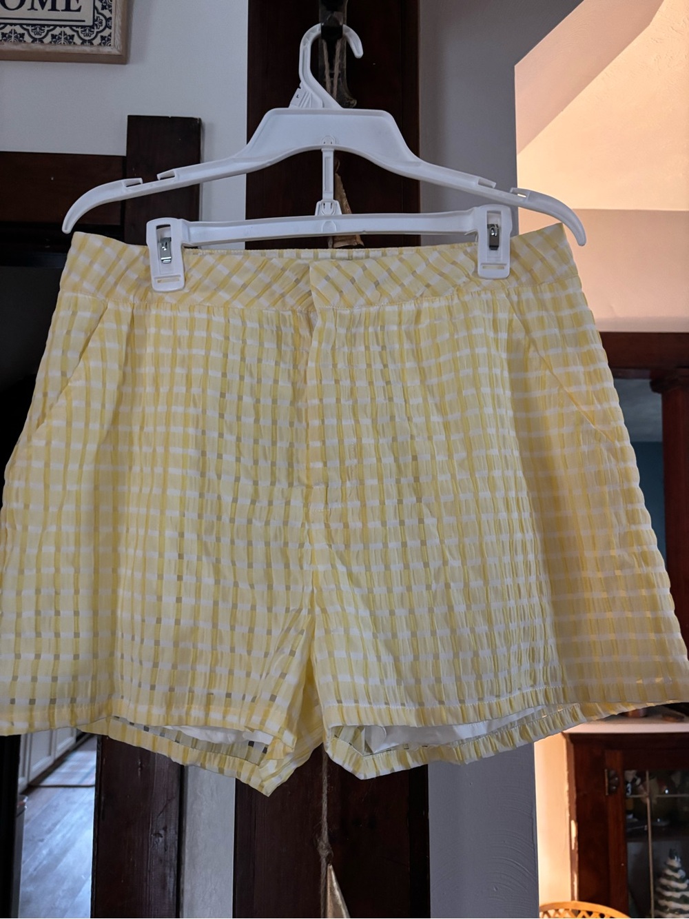 Vici Yellow Gingham High-Waist Shorts